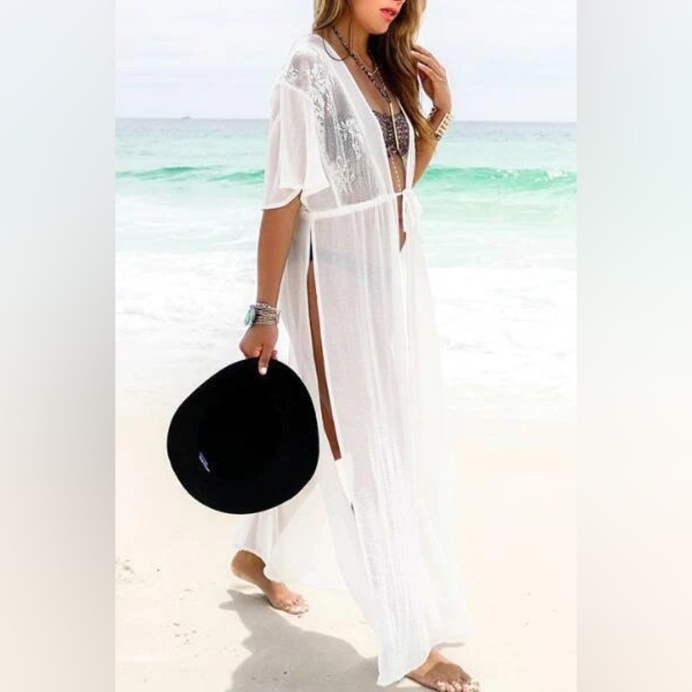 Side Slit White Cover Up | Beach Sissi